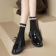 小皮鞋 百搭鞋 女系带2025秋季 牛皮 新款 英伦时尚 子粗跟厚底乐福鞋