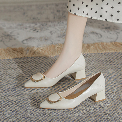 牛皮单鞋女尖头2026夏季新款仙女风温柔中高跟工作鞋小码职业鞋33