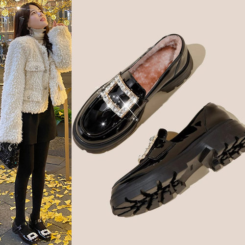 厚度水钻方扣加绒乐福鞋