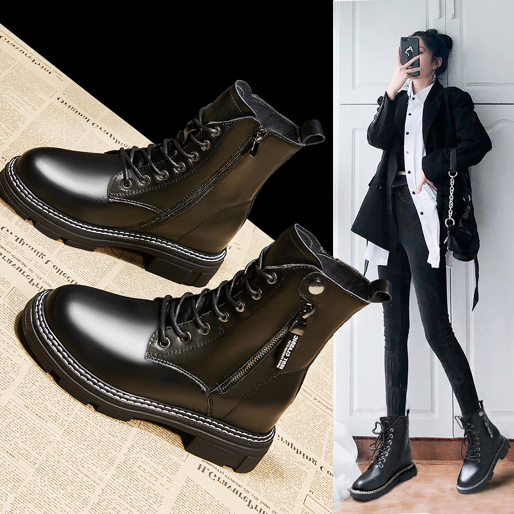 真皮马丁靴女内增高2025年新款春秋单靴英伦小个子厚底加绒短靴子