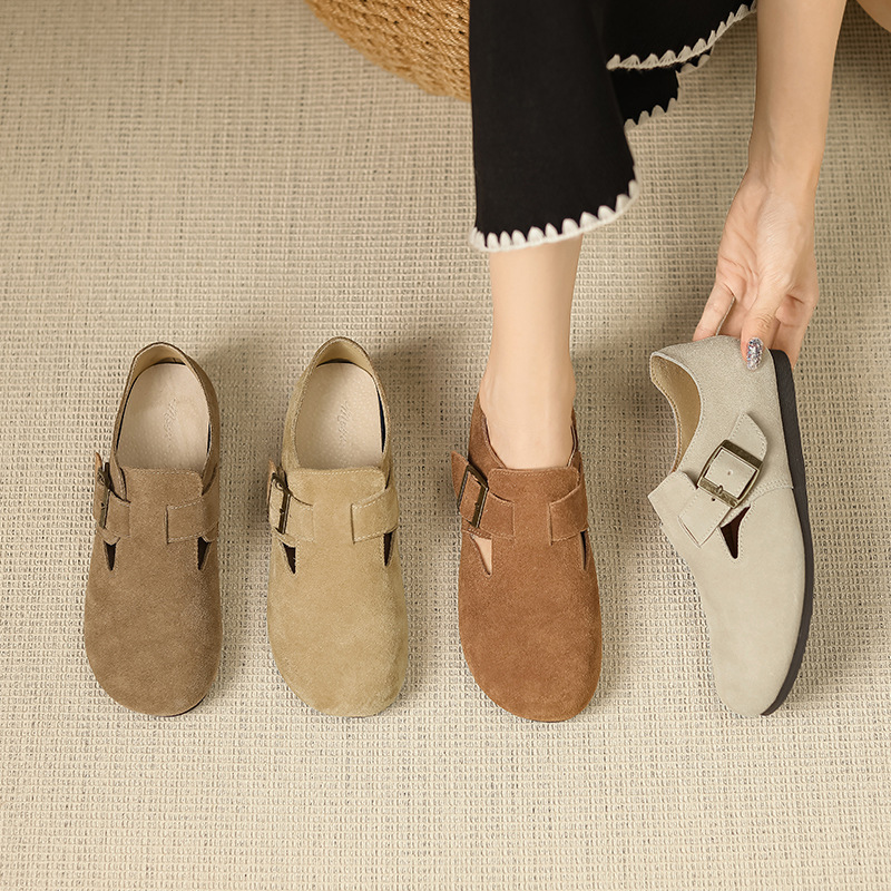 牛皮全包勃肯鞋女2025新款夏季单鞋懒人豆豆平底鞋内增高大码4243