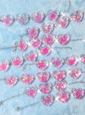 MSCHEAP原创 sextoy 闪闪亚克力 调皮文字心形亮片项圈choker