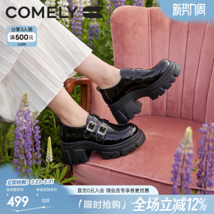 商场同款 黑色漆皮双扣带小皮鞋 女2026春新款 康莉英伦风厚底乐福鞋