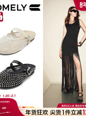 康莉商场同款渔夫鞋女2025年夏季新款透气水钻网面穆勒鞋KYQ52350