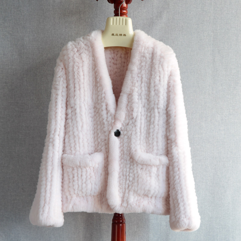 年轻款中长款獭兔毛皮草双面编织