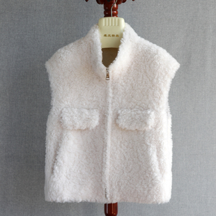 2025年进口羊羔毛皮草马甲羊毛复合皮毛一体立领皮草背心短款坎肩