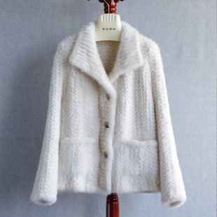 2025款时尚翻领进口水貂双面编织皮草外套年轻款开衫水貂外套裘皮