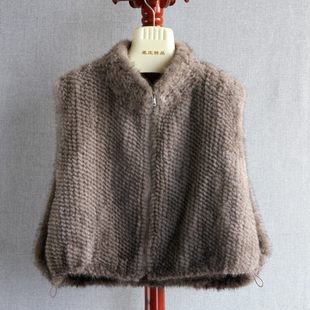 2025款进口水貂编织皮草马甲立领廓形编织水貂背心时尚皮草外套