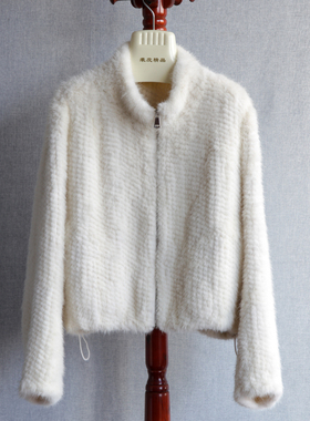 2025进口水貂皮草外套立领夹克款双面加厚编织时尚廓形裘皮大衣女