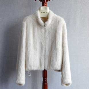 2025进口水貂皮草外套立领夹克款 廓形裘皮大衣女 双面加厚编织时尚