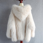 2025款 大白 进口狐狸毛皮草外套连帽廓形双面编织狐狸毛外套中长款