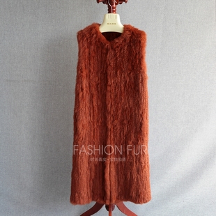 2025款 兔毛皮草马甲皮草背心加厚 外贸纯手工双面编织兔毛马甲长款