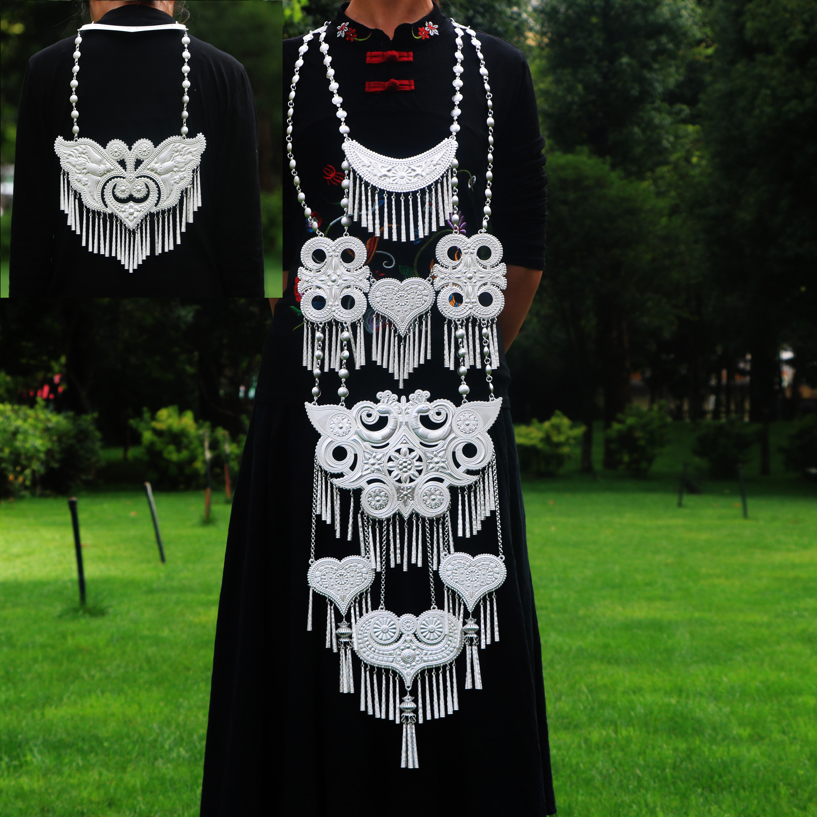 妈汝彝族镀银大胸牌大凉山服装项链配件民族风饰品结婚装饰摄影展