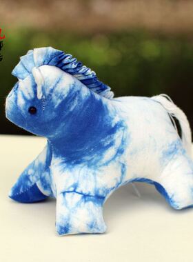 云南特色扎染小马玩偶 手工蓝染布艺公仔 大理旅游纪念礼品
