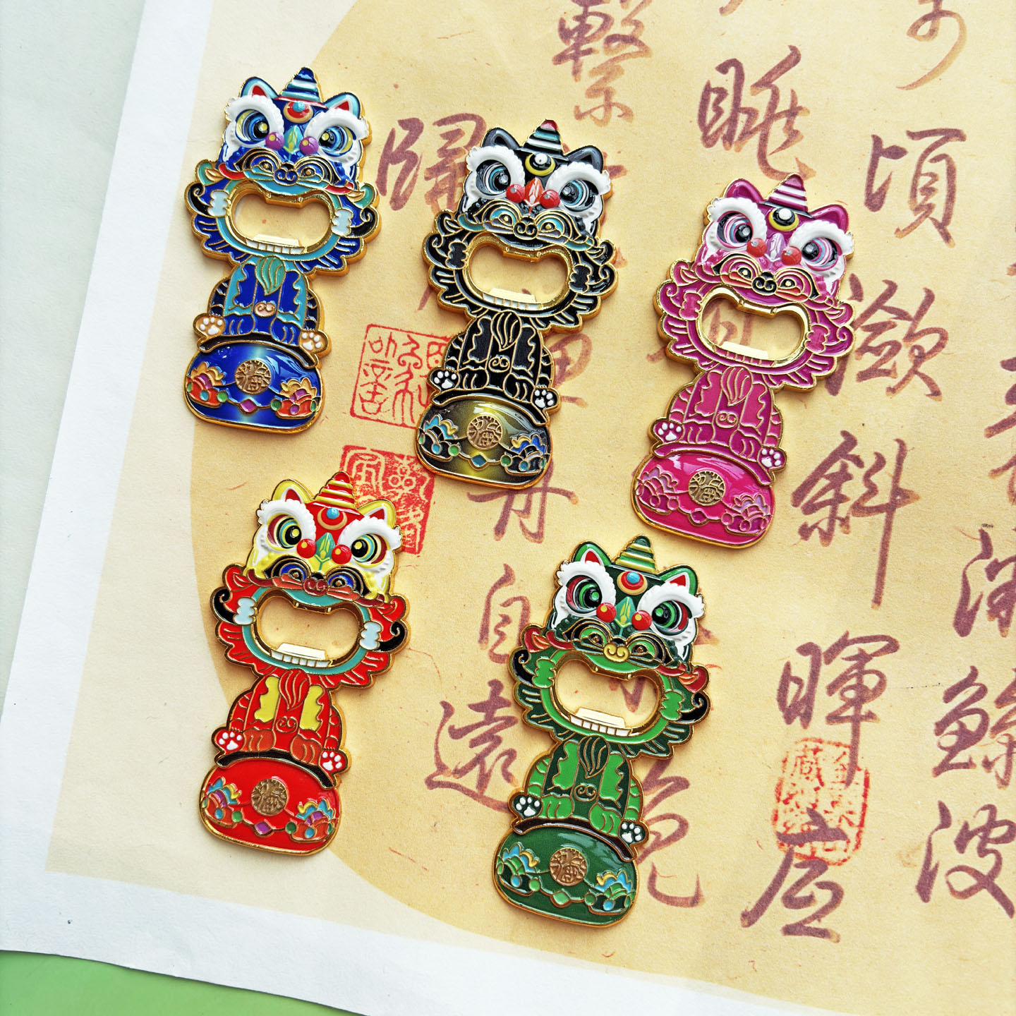 国潮醒狮创意金属舞狮冰箱贴