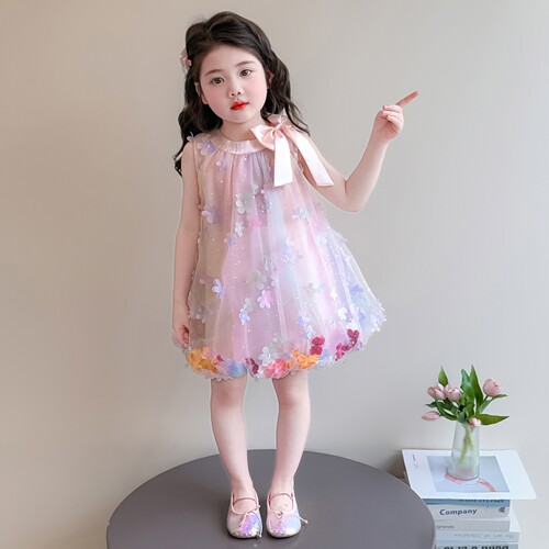 女童花朵连衣裙夏装2026新款儿童礼服公主裙夏季宝宝背心网纱裙子