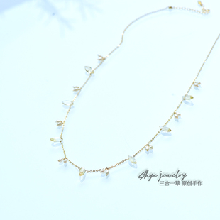 黄金麦穗丨三合一草天然黄水晶淡水珍珠美国14k包金项链颈饰小众