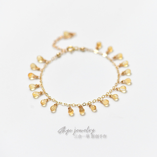 金色水滴11月生辰石天然黄水晶美国14k包金优雅流苏幸运招财手链