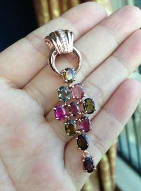 925银玫瑰金碧玺全新现货吊坠