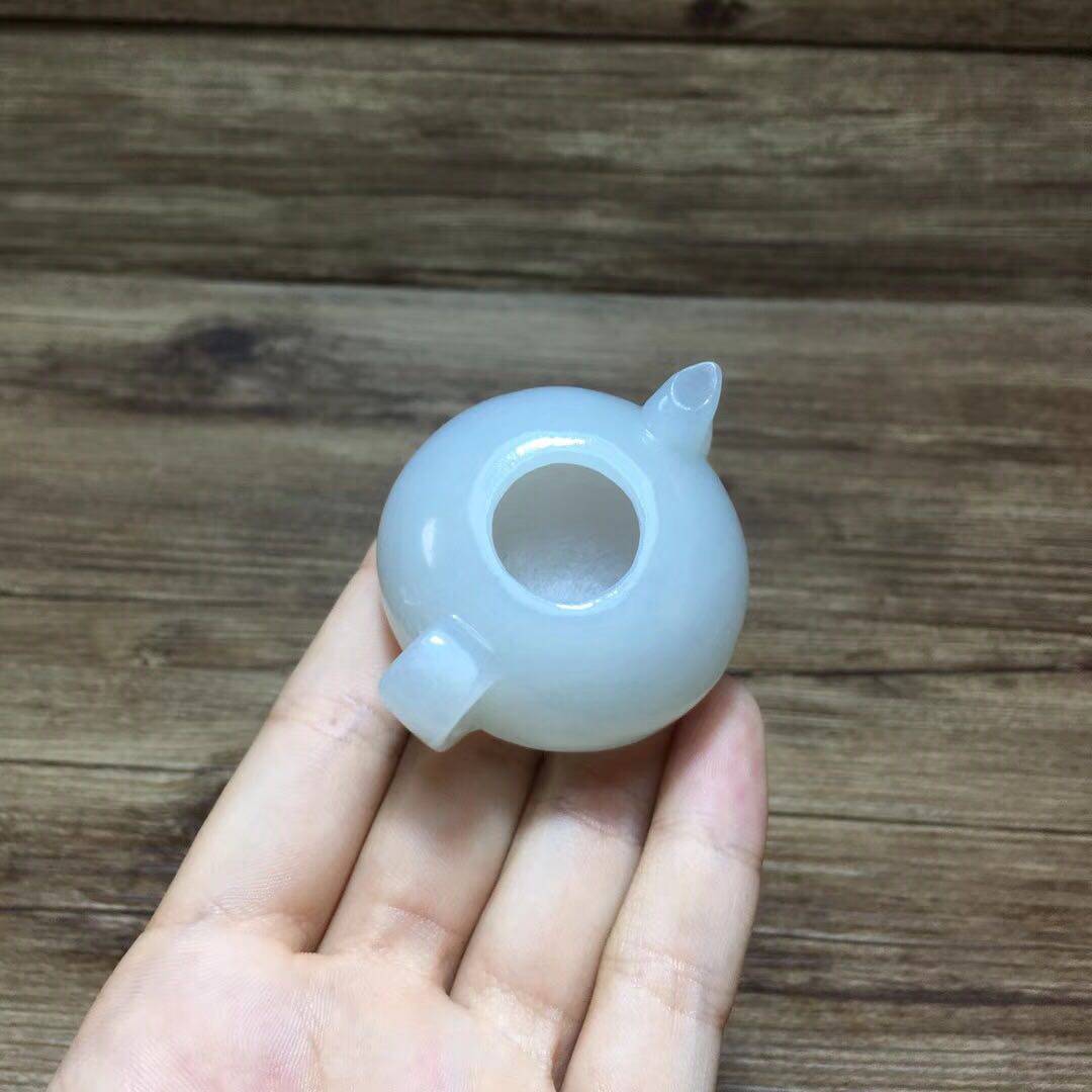 天然和田玉手把件新疆昆仑玉白玉小茶壶把把壶(胡)摆件手玩