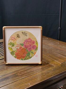 真丝装饰本期特价南京云锦 南京特产 吉祥云锦黄色园型龙框画现货