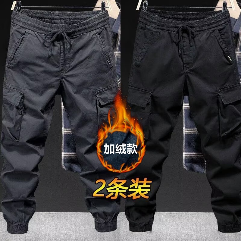 秋冬季加绒工装裤男新款潮牌宽松束脚工作裤复古百搭潮流休闲长裤