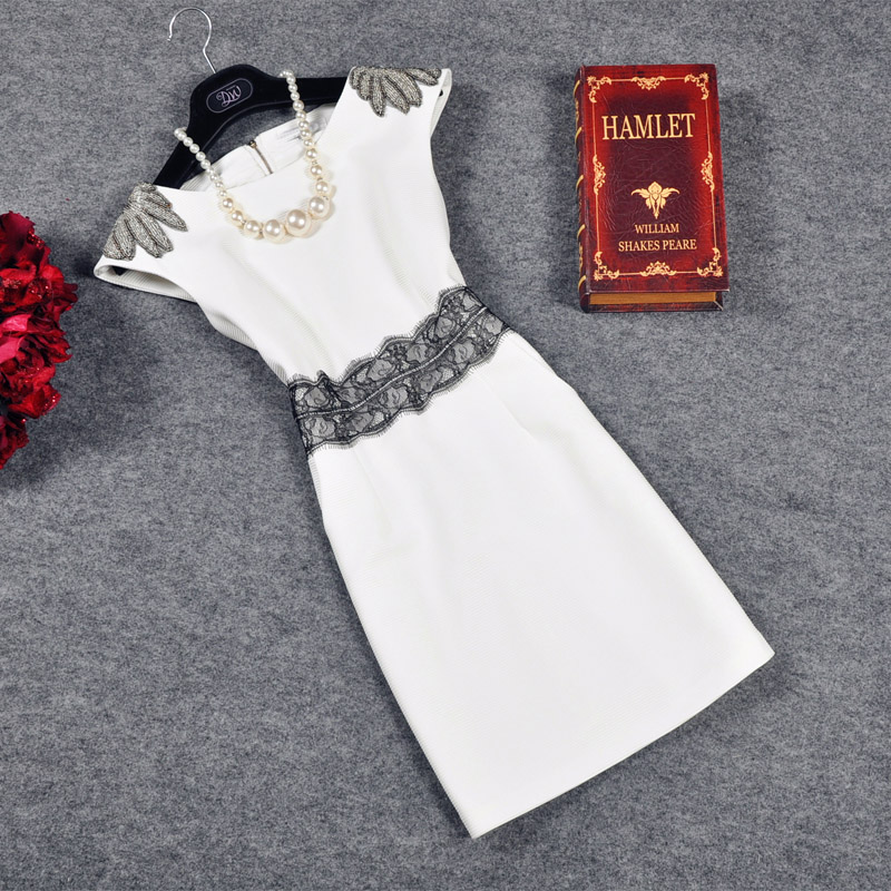 春秋女装名媛钉珠蕾丝无袖气质