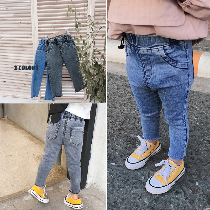 韩版毛边小脚牛仔裤童装