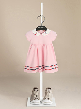 伯米吉夏新女童气质棉粉色娃娃领公主裙中小童短袖黄色连衣裙1688