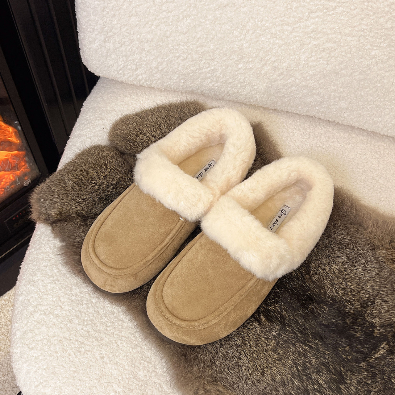 舒适百搭毛毛鞋勃肯鞋女2025新款秋冬季加绒保暖棉鞋一脚蹬豆豆鞋,女鞋,棉鞋,淘宝优惠券,粉丝福利购,淘宝优惠卷