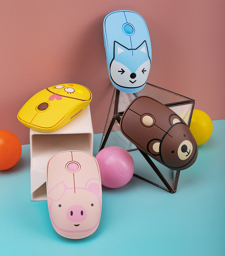 富德E680时尚可爱女生无线充电鼠标粉色卡通动漫静音办公笔记本