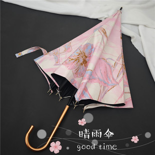 精致长柄自动晴雨两用伞高颜值黑胶防晒遮阳抗风直杆太阳伞女士