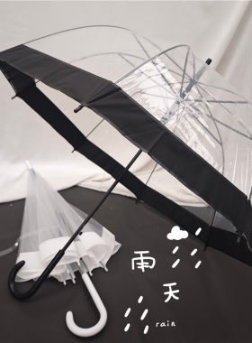 黑白边赫本风自动长柄透明雨伞