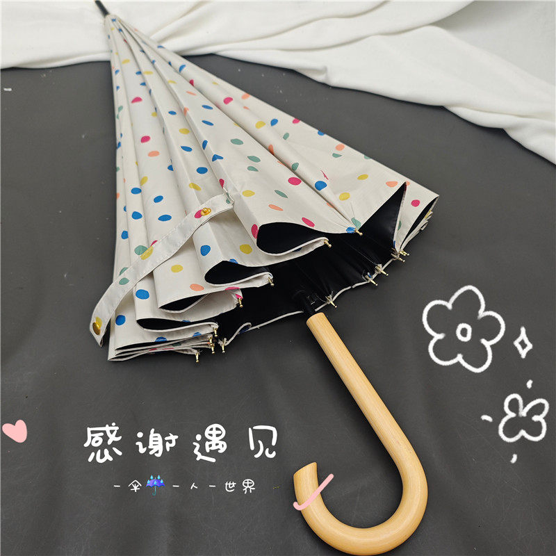 童话世界可爱彩色小波点16骨自动长柄抗风雨伞黑胶防晒晴雨两用伞