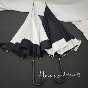 黑白赫本风~法式浪漫简约拼接晴雨伞自动长柄抗风黑胶防晒太阳伞