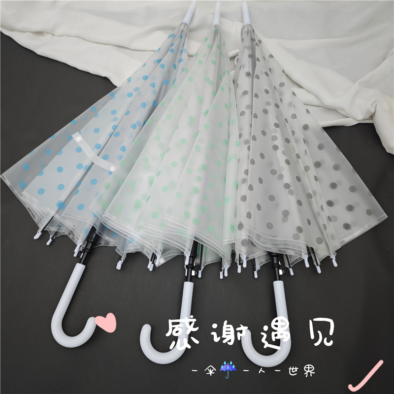 小波点磨砂透明长柄自动雨伞图片