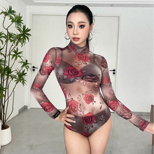 女神情人节玫瑰花连体上衣舞蹈服