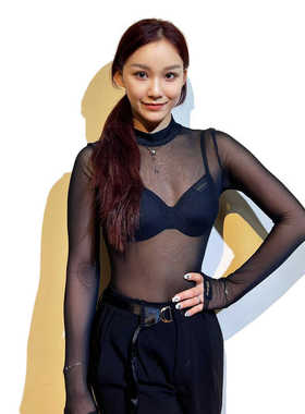 拉丁连体衣女长袖高领成人性感打底衫网纱上衣舞蹈训练功形体操服
