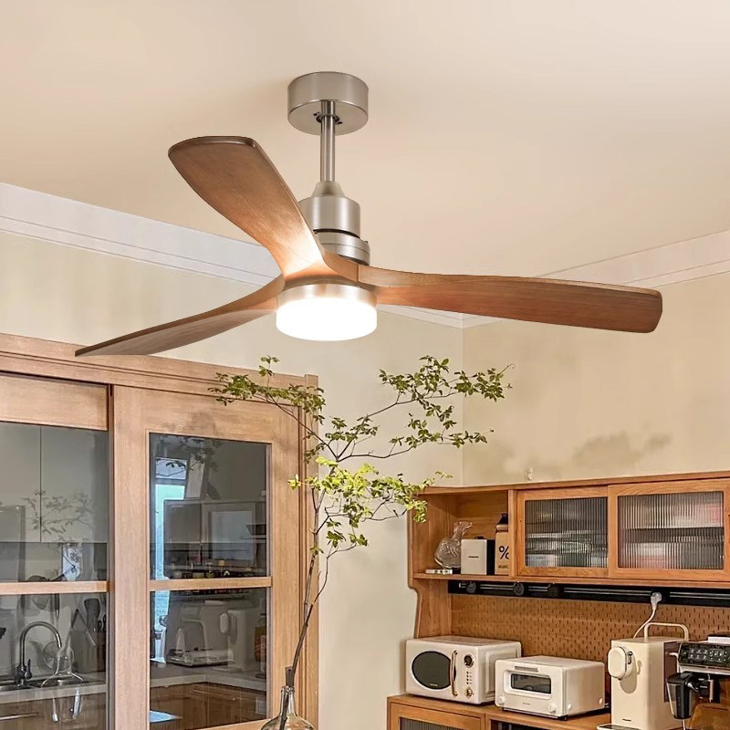 中古风扇灯美式复古吊扇灯餐厅包豪斯实木客厅卧室变频静音电扇灯