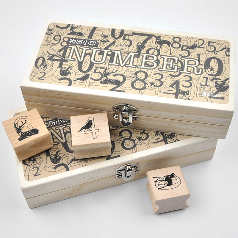 数字木质印章果壳DIY手帐装饰