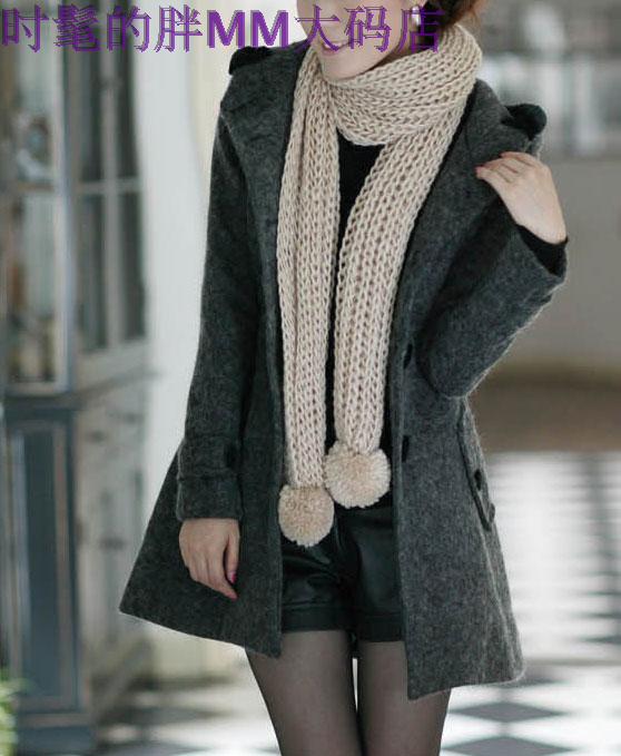 超大码特大号胖MM女装NL-5修身显瘦中长款烟灰色连帽羊毛呢料外套在类目 女装/女士精品, 大码女装中 - 来自Buy2taobao.com提供专业的淘宝代购服务