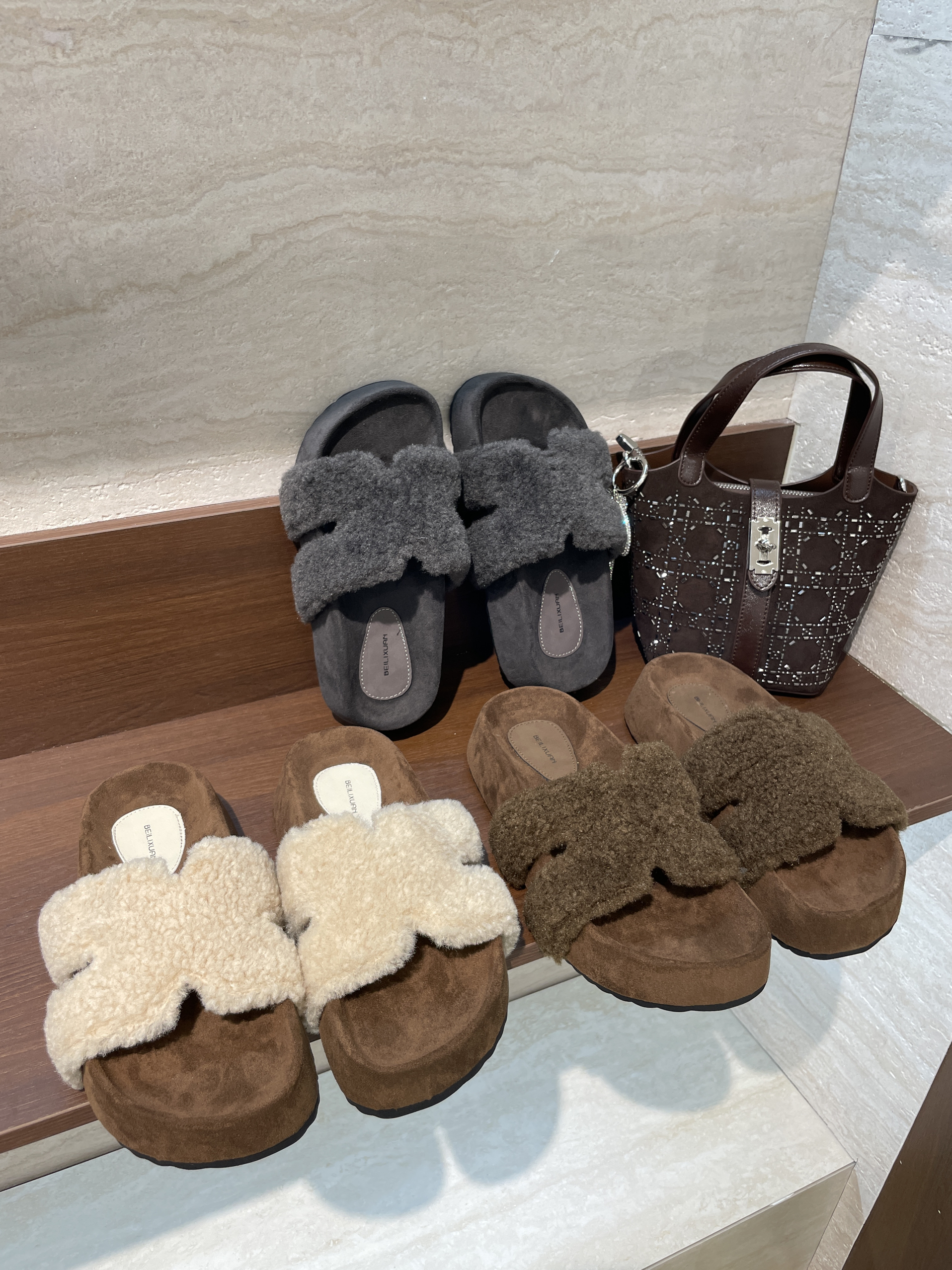 时尚羊羔绒毛毛拖松糕厚底居家外出百搭潮款秋冬777-7(D2)