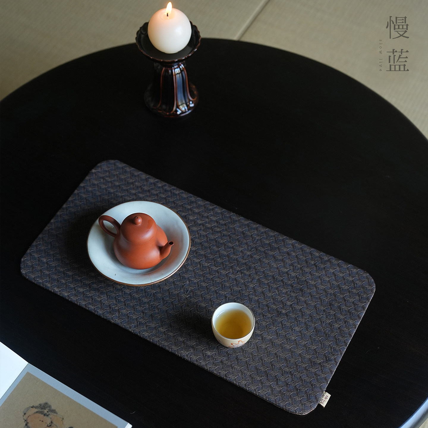 慢蓝|串枝纹禅意国风香云纱茶席垫茶台双面布艺家用茶桌垫,居家布艺,茶席,淘宝优惠券,粉丝福利购,淘宝优惠卷