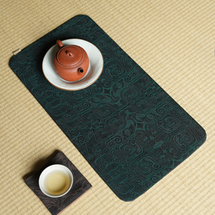 慢蓝官方 真丝香云纱茶席垫子中式 复古布艺双面叠搭小茶席36