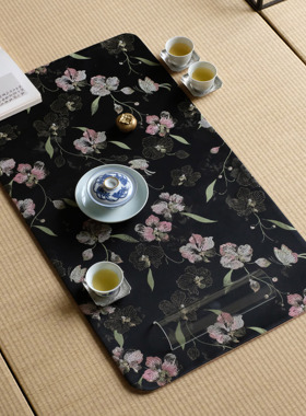 慢蓝 | 香云纱茶席织锦双面提花圆角印花中式布艺茶室家用66*36cm