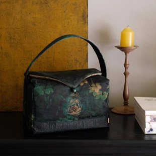 慢蓝 香云纱大漆珠茶具行囊收纳包大容量茶事包便携户外手提布包