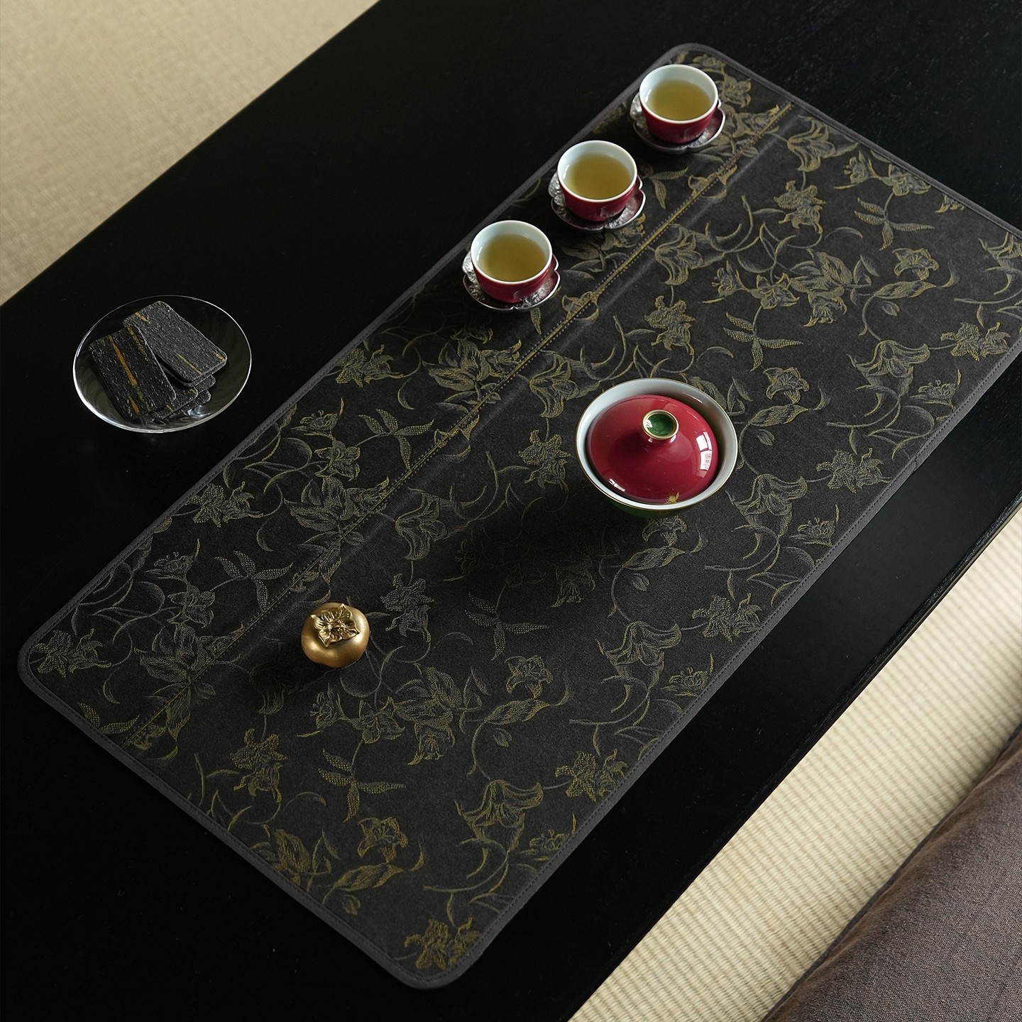 慢蓝 | 香云纱提花双面茶席 高级感中式复古茶室家用茶桌垫60*30,餐饮具,茶道/零配,淘宝优惠券,粉丝福利购,淘宝优惠卷