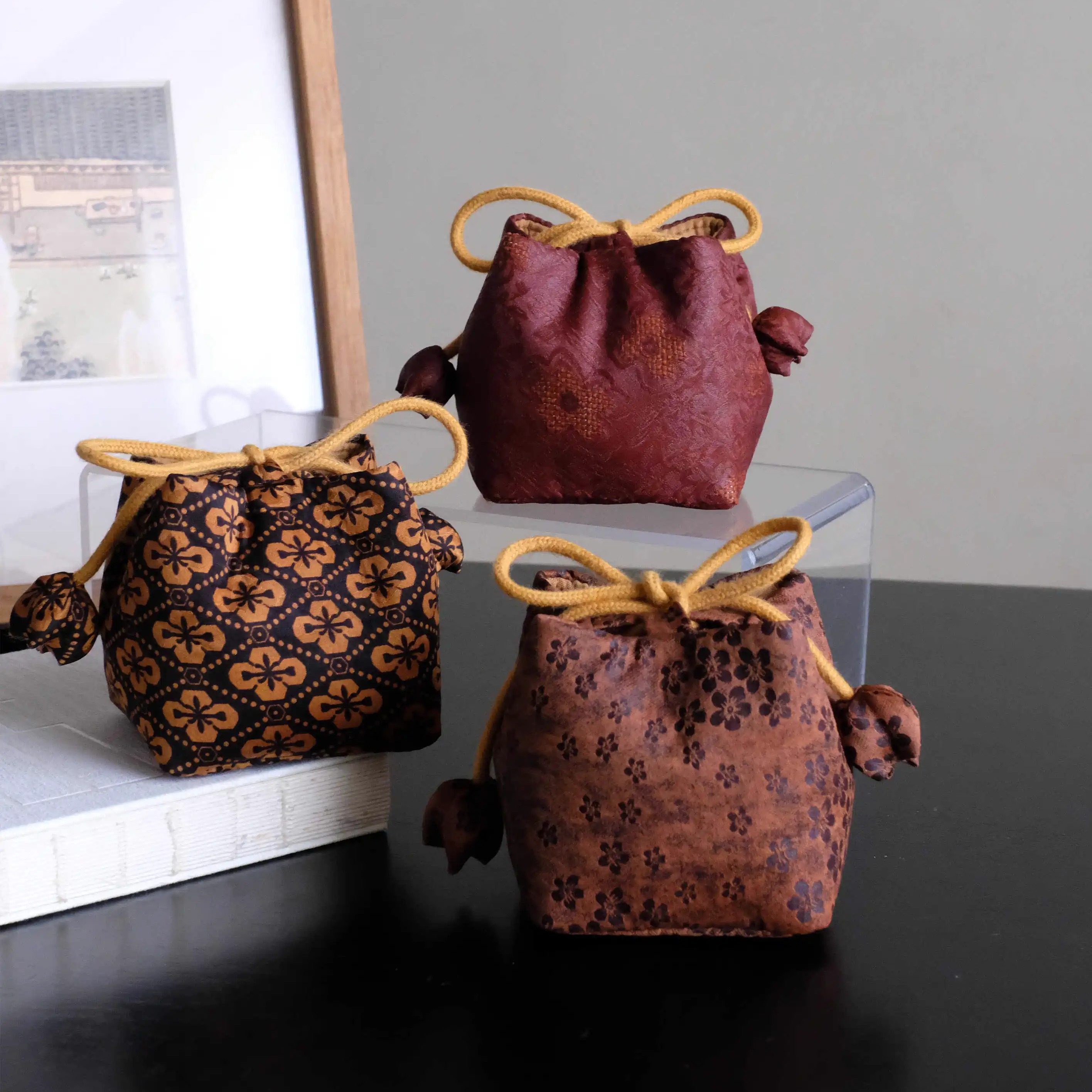 慢蓝 | 手工红云纱香云纱茶杯袋 出行便携保护茶具旅行收纳袋小包,餐饮具,茶道/零配,淘宝优惠券,粉丝福利购,淘宝优惠卷