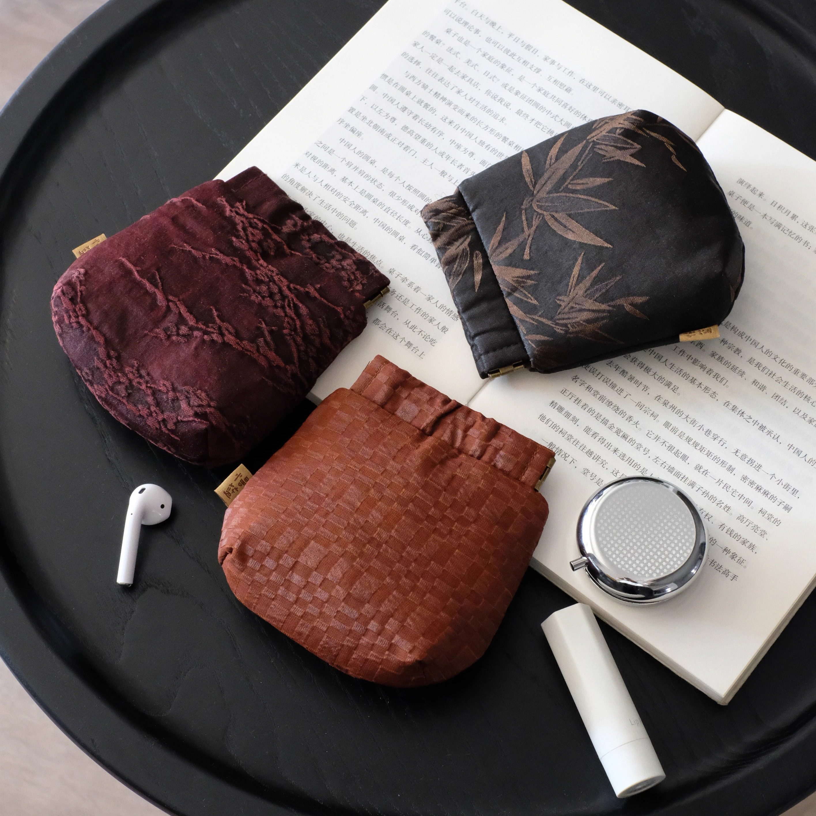 慢蓝 | 织锦棉麻香云纱便携零钱包 新中式手工文玩卡包耳机收纳包,收纳整理,化妆包,淘宝优惠券,粉丝福利购,淘宝优惠卷