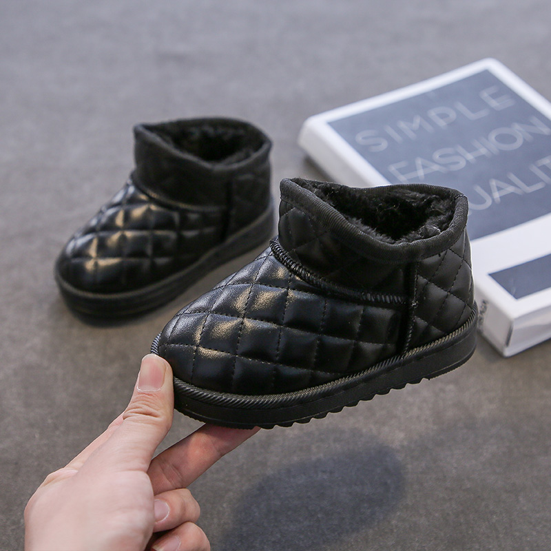 2025秋冬新款皮面男女童雪地靴儿童防滑防水软厎宝宝短靴棉靴童鞋